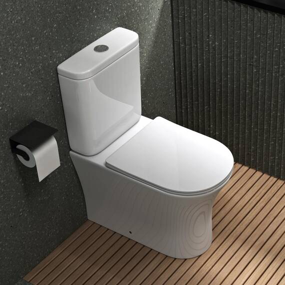 Mai & Mai Stand-WC Aachen304T aus Keramik spülrandloses-WC Weiß bodenstehende-Toilette inkl.Spülkasten