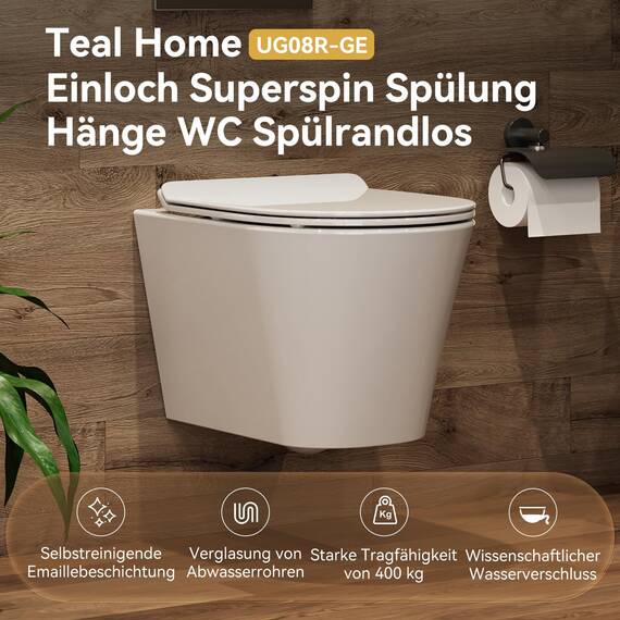 Hänge WC Wand WC Spülrandlos mit Toilettendeckel mit Absenkautomatik - geruchsarmer Tiefspüler WC - Toilette aus Keramik mit Nano Beschichtung - WC kloschüssel mit Einloch-Superspin-Spülung, Weiß