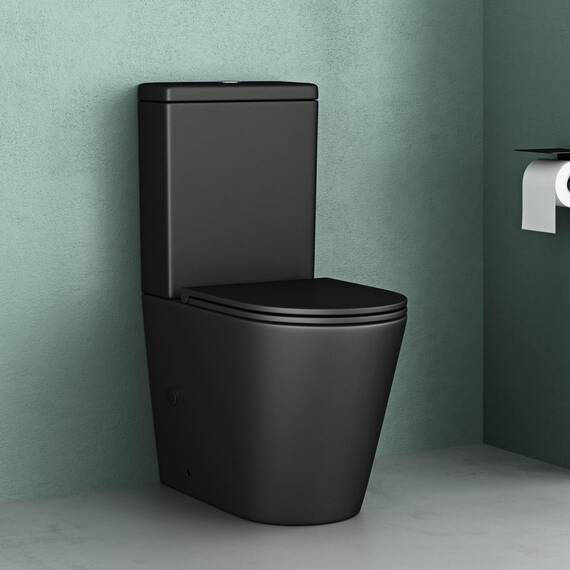 Mai & Mai Stand-WC 108T aus Keramik spülrandloses-WC matt schwarz 36x63x82cm bodenstehende-Toilette inkl. Spülkasten