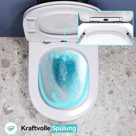 Hänge WC Spülrandlos WC Set aus Keramik-Hängetoilette mit Softclose WC-Sitz-Wand WC mit Lotus Effekt Nano Beschichtung-Hänge WC Spülrandlos-Kloschüssel für Bäder