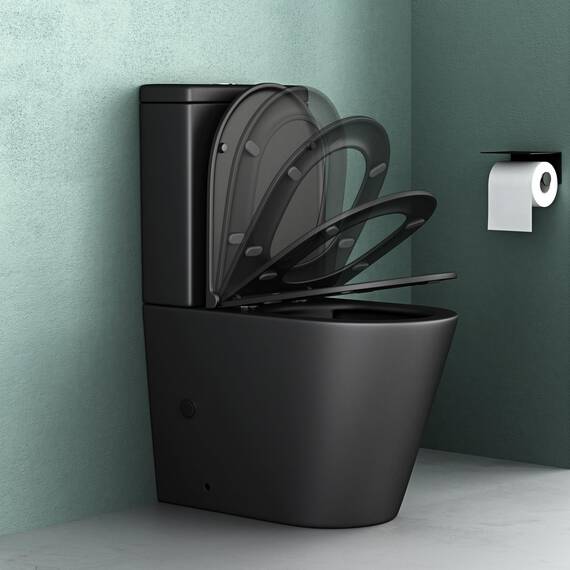 Mai & Mai Stand-WC 108T aus Keramik spülrandloses-WC matt schwarz 36x63x82cm bodenstehende-Toilette inkl. Spülkasten