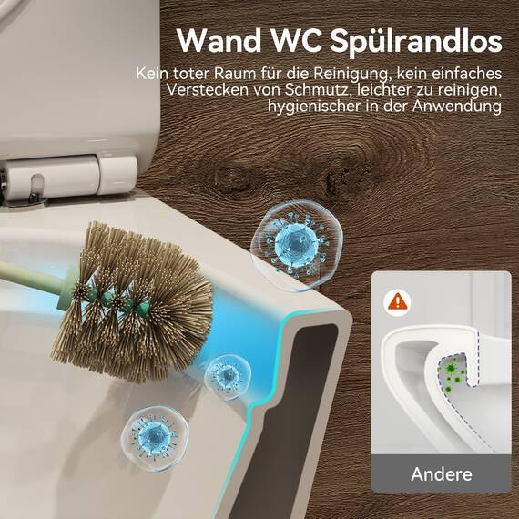 Hänge WC Wand WC Spülrandlos mit Toilettendeckel mit Absenkautomatik - geruchsarmer Tiefspüler WC - Toilette aus Keramik mit Nano Beschichtung - WC kloschüssel mit Einloch-Superspin-Spülung, Weiß