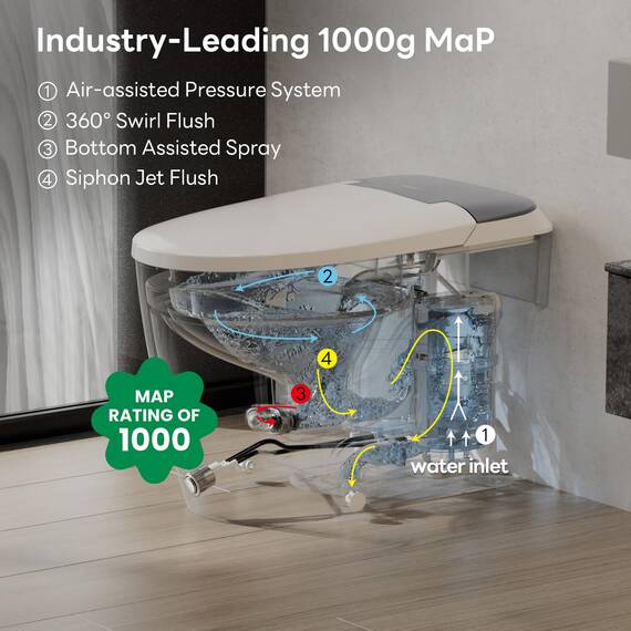 CASTA DIVA CD-W10V nicht elektrische, längliche Smart Bidet-Toilette, Kartenspülung 1000 g, ADA-Komforthöhe, integriertes Luftdruck-unterstütztes System für Power-Spülung, sanftes Öffnen und Schließen