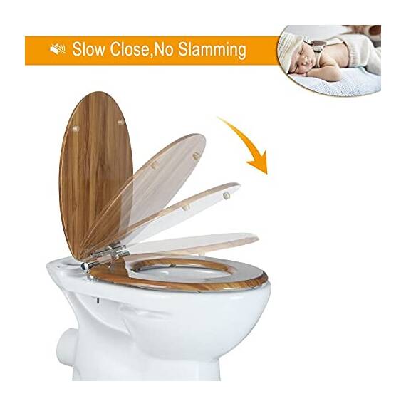WOLTU Premium WC-Sitz Toilettensitz mit Absenkautomatik, MDF Holzkern, Softclose Scharnier, Desgin Décor Oval