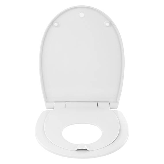 Calmwaters® Familien WC-Sitz, Toilettendeckel mit integriertem Kindersitz, einzeln lösbar, Absenkautomatik, 2 Montage-Optionen von oben, abnehmbar, antibakteriell, ovale Klobrille Weiß