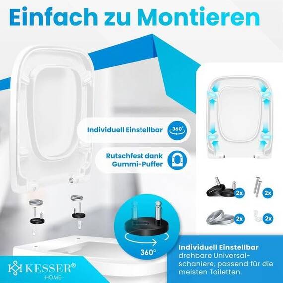 KESSER® WC Sitz mit Absenkautomatik Toilettendeckel Quick-Release-Funktion und Softclose - einfache Montage Klodeckel aus Duroplast Toilettensitz mit Edelstahl Befestigung