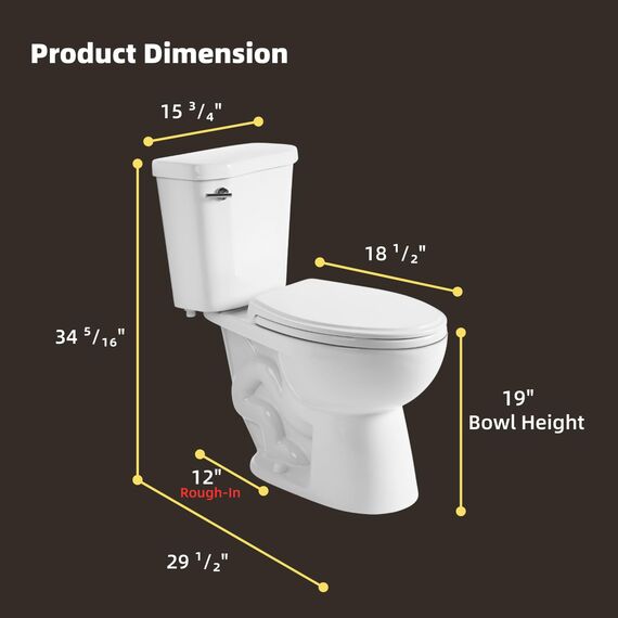 48.3 cm hohe Toilette, Los Flexi ADA & längliche extra hohe Toilette für Senioren, Komforthöhe, zweiteiliges WC mit Absenkautomatik, 30,5 cm grob, S-Falle, Siphonic Flush 1,28 GPF