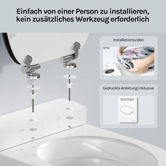 WOLTU Premium WC-Sitz Toilettensitz mit Absenkautomatik, MDF Holzkern, Softclose Scharnier, Desgin Décor Oval