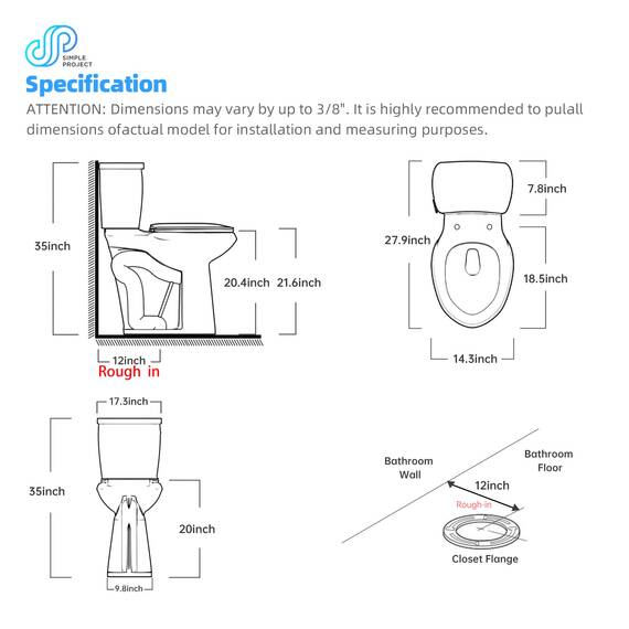 Simple Project 53,3 cm hohe Toilette, länglich mit Komfortstuhlsitz, 1,28 GPF, leistungsstark, Einzelspülung, extra hohe Toilette, 30,5 cm grobe Toilette, komfortable Höhe, Toilette für Senioren und