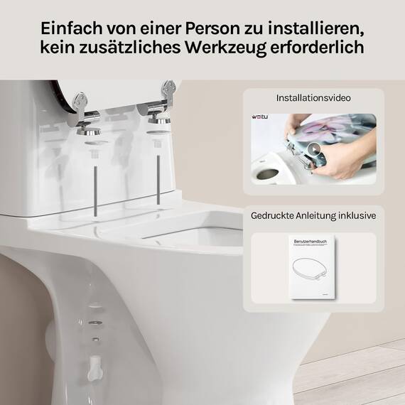 WOLTU Premium WC-Sitz Toilettensitz mit Absenkautomatik, MDF Holzkern, Softclose Scharnier, Desgin Décor Oval