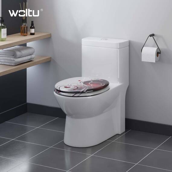 WOLTU Premium WC-Sitz Toilettensitz mit Absenkautomatik, MDF Holzkern, Softclose Scharnier, Desgin Décor Oval