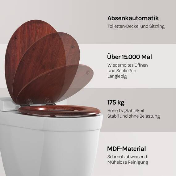 WOLTU Premium WC-Sitz Toilettensitz mit Absenkautomatik, MDF Holzkern, Softclose Scharnier, Desgin Décor Oval