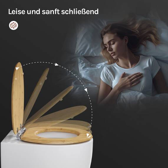 WOLTU Premium WC-Sitz Toilettensitz mit Absenkautomatik, MDF Holzkern, Softclose Scharnier, Desgin Décor Bamboo Oval