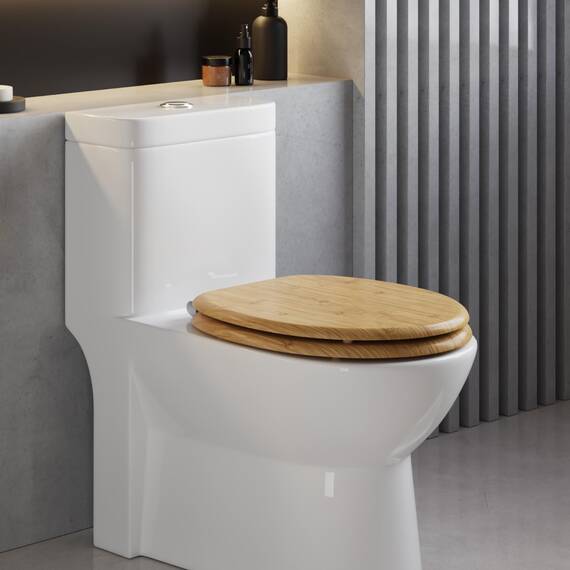 WOLTU Premium WC-Sitz Toilettensitz mit Absenkautomatik, MDF Holzkern, Softclose Scharnier, Desgin Décor Bamboo Oval