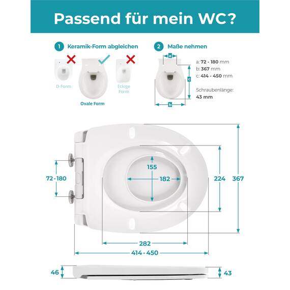 Calmwaters® Familien WC-Sitz, Toilettendeckel mit integriertem Kindersitz, einzeln lösbar, Absenkautomatik, 2 Montage-Optionen von oben, abnehmbar, antibakteriell, ovale Klobrille Weiß