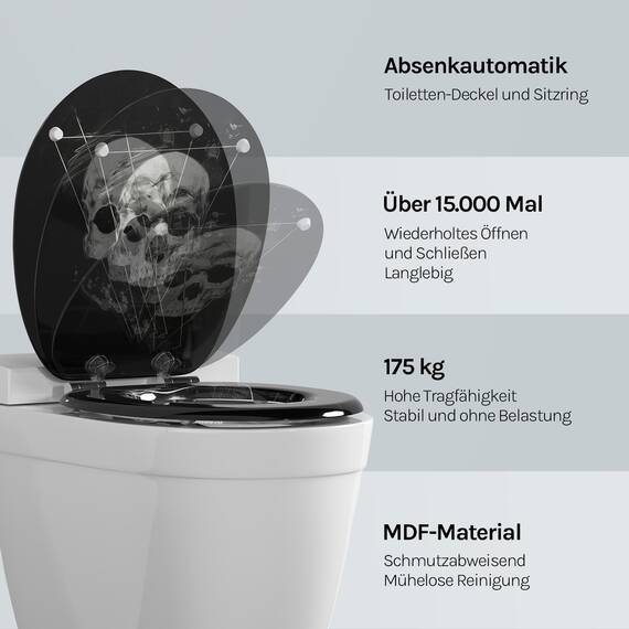 WOLTU Premium WC-Sitz Toilettensitz mit Absenkautomatik, MDF Holzkern, Softclose Scharnier, Desgin Décor Oval