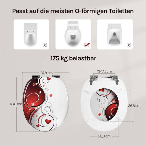 WOLTU Premium WC-Sitz Toilettensitz mit Absenkautomatik, MDF Holzkern, Softclose Scharnier, Desgin Décor Oval