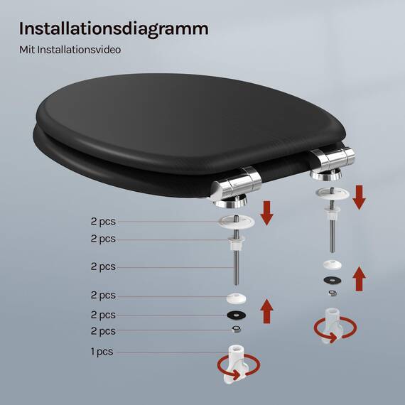 WOLTU Premium WC-Sitz Toilettensitz mit Absenkautomatik, MDF Holzkern, Softclose Scharnier, Desgin Décor Oval
