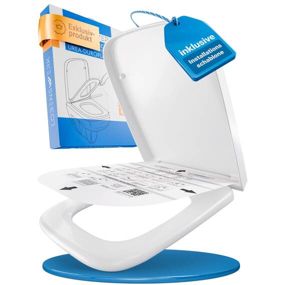 LOBENSWERK Toilettendeckel Eckig [Einfache Montage] passgenau zu Keramag Renova Nr 1 WC Sitz | Mit Absenkautomatik, antibakteriell & UV-beständig | Klodeckel, Klobrille inkl. Installationsschablone