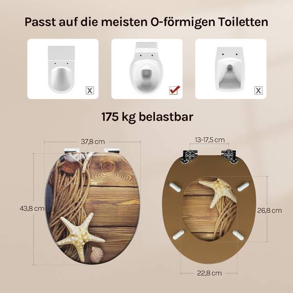 WOLTU #2 Premium WC-Sitz Toilettensitz mit Absenkautomatik, MDF Holzkern, Softclose Scharnier, Desgin Décor