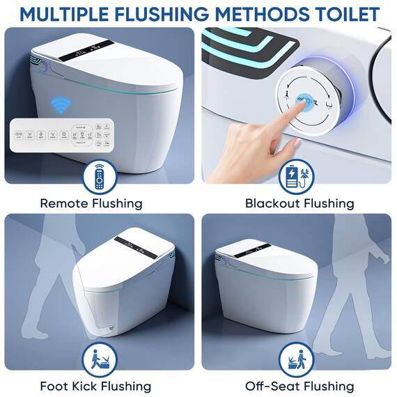 SPOWAY Smart Toilette, längliches, einteiliges Bidet-WC mit eingebautem Bidet, Tankless Smart Bidet Toilette mit Auto Open Close, Fußsensor, beheizter Sitz, LED-Display, Nachtlicht, Dual Flush