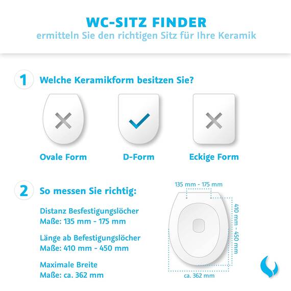 Bullseat Toilettendeckel D-Form – WC Sitz mit Softclose, abnehmbar | Klobrille aus Urea-Duroplast, antibakteriell & UV-beständig | Toilettensitz Montage von oben