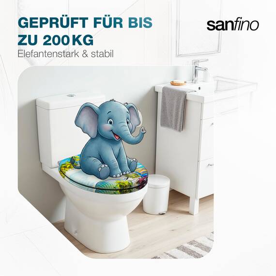 SANFINO® Premium WC Sitz mit Absenkautomatik – hochwertige Toilettendeckel aus Holz, viele bunte Motive, hoher Sitzkomfort, einfache Montage inklusive Montageanleitung – "Hawaii"