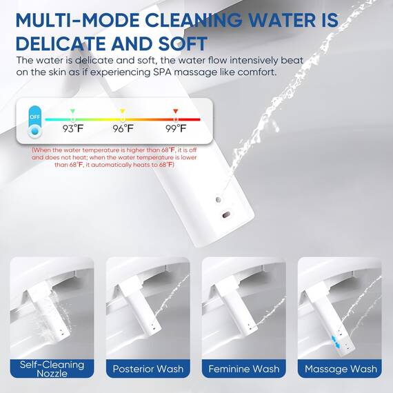 SPOWAY Smart Toilette, längliches, einteiliges Bidet-WC mit eingebautem Bidet, Tankless Smart Bidet Toilette mit Auto Open Close, Fußsensor, beheizter Sitz, LED-Display, Nachtlicht, Dual Flush