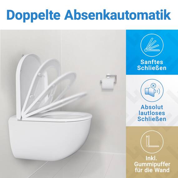 LOBENSWERK Toilettendeckel D Form [KURZ] einfache Montage | Klodeckel mit Absenkautomatik | Toilettendeckel, Klobrille, Toilettensitz antibakteriell & UV-beständig inkl. Installationsschablone