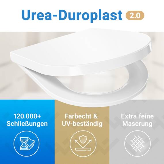 LOBENSWERK Toilettendeckel D Form [KURZ] einfache Montage | Klodeckel mit Absenkautomatik | Toilettendeckel, Klobrille, Toilettensitz antibakteriell & UV-beständig inkl. Installationsschablone