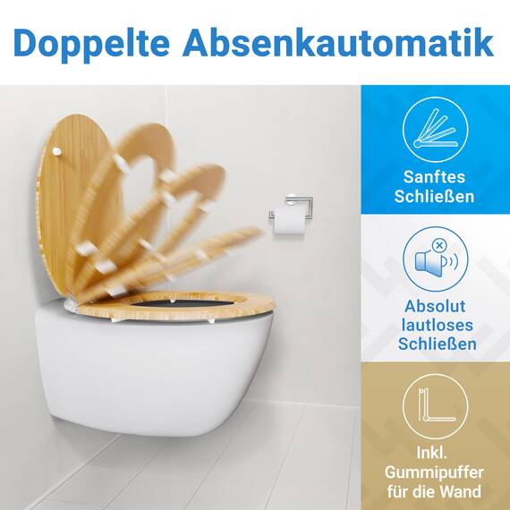 LOBENSWERK Toilettendeckel Bambus [Einfache Montage] mit Soft-Touch Beschichtung | antibakteriell & UV-beständig | Quick-Release-Funktion | Klodeckel Holz, Klobrille, WC Sitz