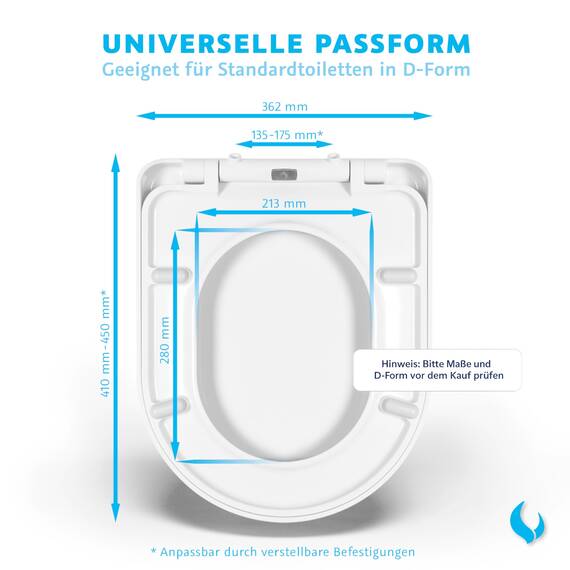 Bullseat Toilettendeckel D-Form – WC Sitz mit Softclose, abnehmbar | Klobrille aus Urea-Duroplast, antibakteriell & UV-beständig | Toilettensitz Montage von oben