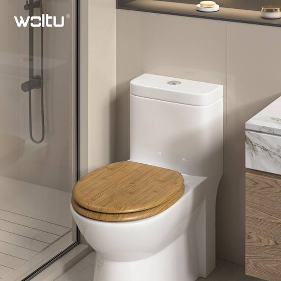 WOLTU Premium WC-Sitz Toilettensitz mit Absenkautomatik, MDF Holzkern, Softclose Scharnier, Desgin Décor Bamboo Oval