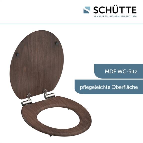 SCHÜTTE WC-Sitz DARKWOOD mit Absenkautomatik aus Holz, hochwertiger Toilettendeckel mit 175kg Belastbarkeit, Toilettensitz mit Brille, Klodeckel für WC, MDF Holzkern Klobrille mit Motiv