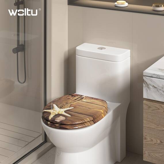 WOLTU #2 Premium WC-Sitz Toilettensitz mit Absenkautomatik, MDF Holzkern, Softclose Scharnier, Desgin Décor