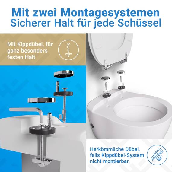 LOBENSWERK Toilettendeckel mit Absenkautomatik Holz [Einfache Montage] mit Edelstahlscharnieren | antibakteriell | Quick-Release-Funktion | Klobrille mit Holzkern, Klodeckel Holz, Weiß Glanz