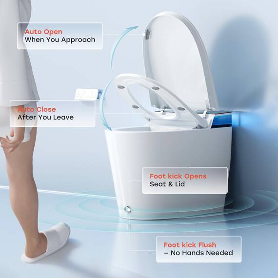 HOROW Artistic Bidet-Toilette, intelligente Toilette mit ADA-Stuhlhöhe, MAP 1000 g, kraftvolle Spülung, Deckel mit automatischem Öffnen/Schließen, sofortiges warmes Wasser, länglicher beheizter Sitz