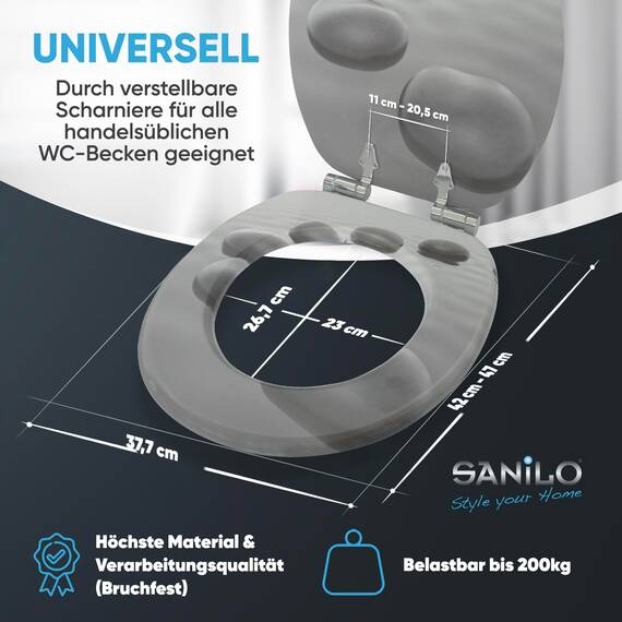 Sanilo WC Sitz mit Absenkautomatik, viele neue Toilettendeckel zur Auswahl, hochwertige Oberfläche, einfache Montage, stabile Scharniere (Black Stones)