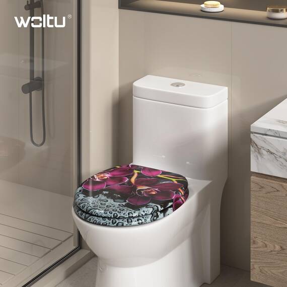 WOLTU Premium WC-Sitz Toilettensitz mit Absenkautomatik, MDF Holzkern, Softclose Scharnier, Desgin Décor Oval