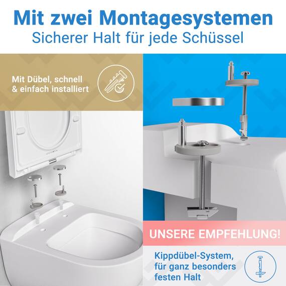 LOBENSWERK Toilettendeckel D Form [KURZ] einfache Montage | Klodeckel mit Absenkautomatik | Toilettendeckel, Klobrille, Toilettensitz antibakteriell & UV-beständig inkl. Installationsschablone