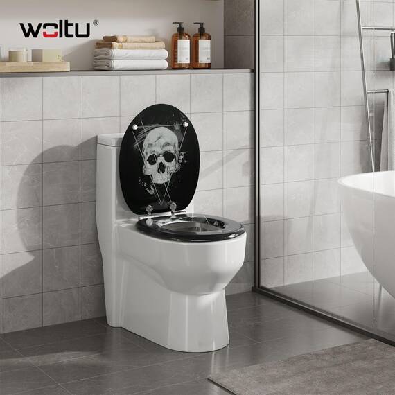 WOLTU Premium WC-Sitz Toilettensitz mit Absenkautomatik, MDF Holzkern, Softclose Scharnier, Desgin Décor Oval