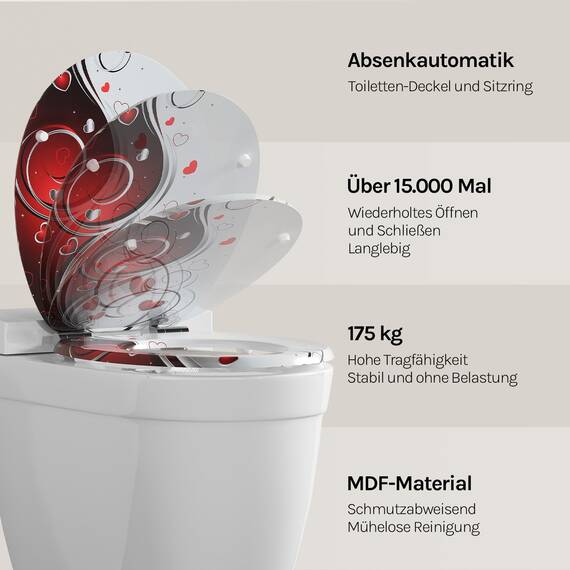 WOLTU Premium WC-Sitz Toilettensitz mit Absenkautomatik, MDF Holzkern, Softclose Scharnier, Desgin Décor Oval
