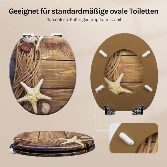 WOLTU #2 Premium WC-Sitz Toilettensitz mit Absenkautomatik, MDF Holzkern, Softclose Scharnier, Desgin Décor