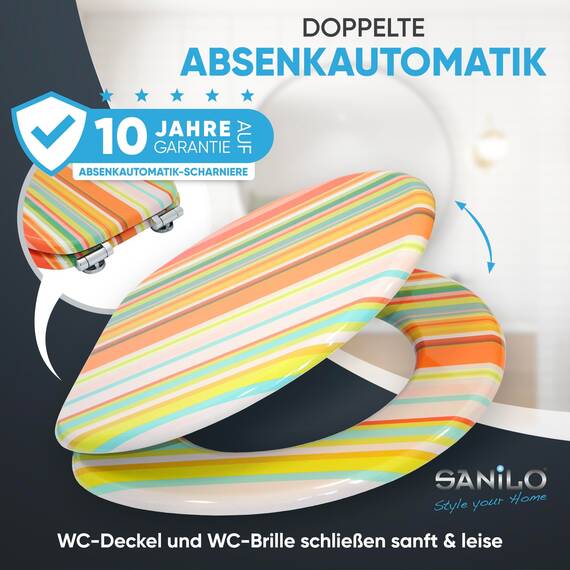 Sanilo WC-Sitz mit Absenkautomatik I Hochwertiger Toilettensitz aus Holz I Toilettendeckel in verschiedenen Motiven (Starstripes)