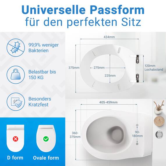 LOBENSWERK Toilettendeckel mit Absenkautomatik Holz [Einfache Montage] mit Edelstahlscharnieren | antibakteriell | Quick-Release-Funktion | Klobrille mit Holzkern, Klodeckel Holz, Weiß Glanz
