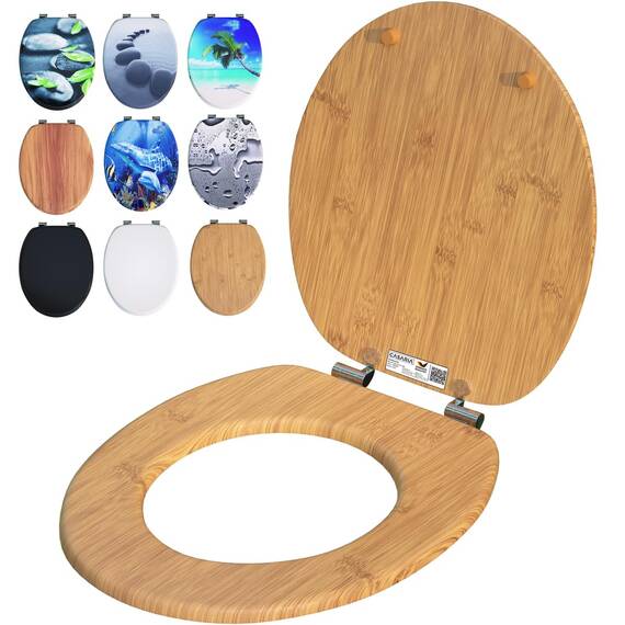CASARIA® Toilettendeckel mit doppelter Absenkautomatik MDF rostfreie Metall Scharniere WC Sitz 175kg Belastbar Antibakteriell Toilettensitz Bambus