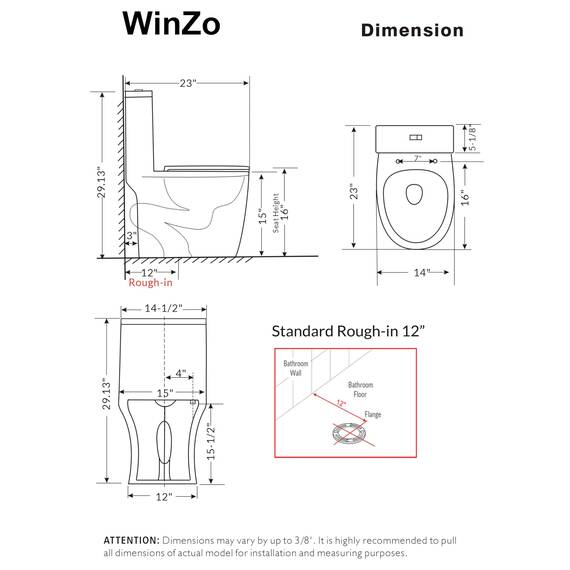 WinZo WZ5079B Kompaktes einteiliges WC, 57,9 cm tief, modernes kurzes Design, Doppelspülung, für kleine Mini-Badezimmer, 30,5 cm, rauh, mattschwarz