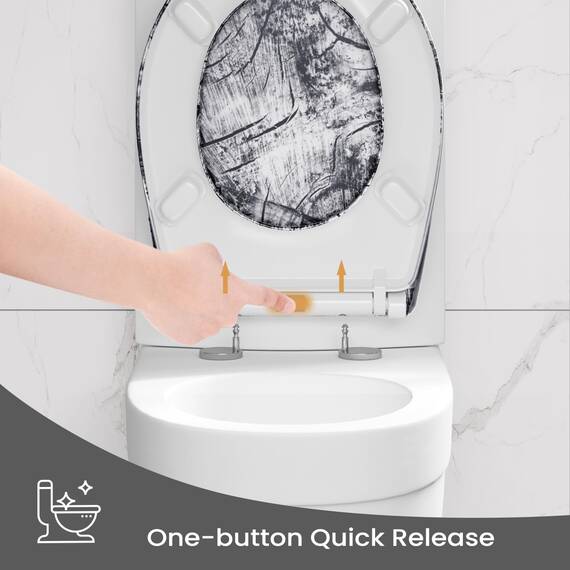 WOLTU Toilettendeckel, Klodeckel mit Absenkautomatik, WC Sitz mit Quick-Release-Funktion, Klobrille O-Form mit Motiv, Montage von oben zu unten, 175 kg belastbar