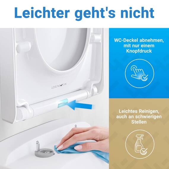 LOBENSWERK WC Sitz D Form [LANG] einfache Montage | Toilettendeckel mit Absenkautomatik | WC-Sitz D-Form, Klodeckel, Klobrille, antibakteriell & UV-beständig inkl. Installationsschablone