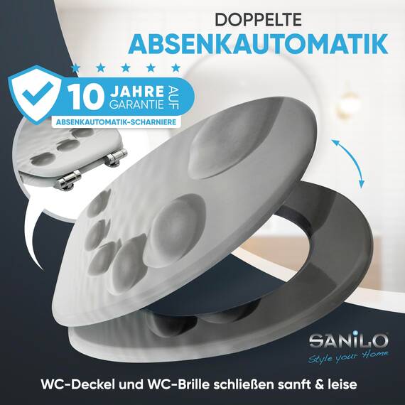 Sanilo WC Sitz mit Absenkautomatik, viele neue Toilettendeckel zur Auswahl, hochwertige Oberfläche, einfache Montage, stabile Scharniere (Black Stones)